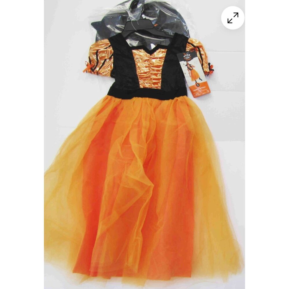 Fancy Witch Costume Orange Witch Costume for Girl Witch Hat & Dress Med (8)